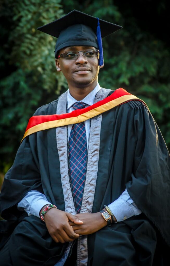 Man Wearing Graduation Gown